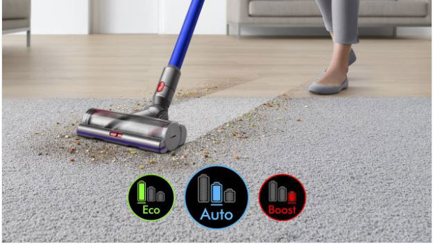 Icons of three modes are on display against a background of cleaning carpet